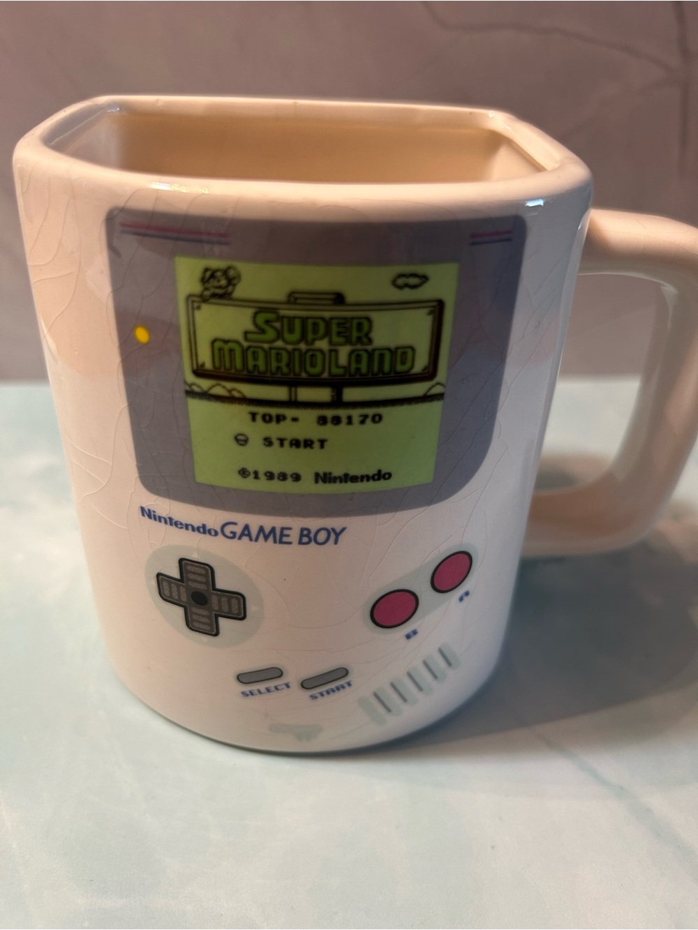 Nintendo Game Boy Style Ceramic Mug in White with Pink Buttons